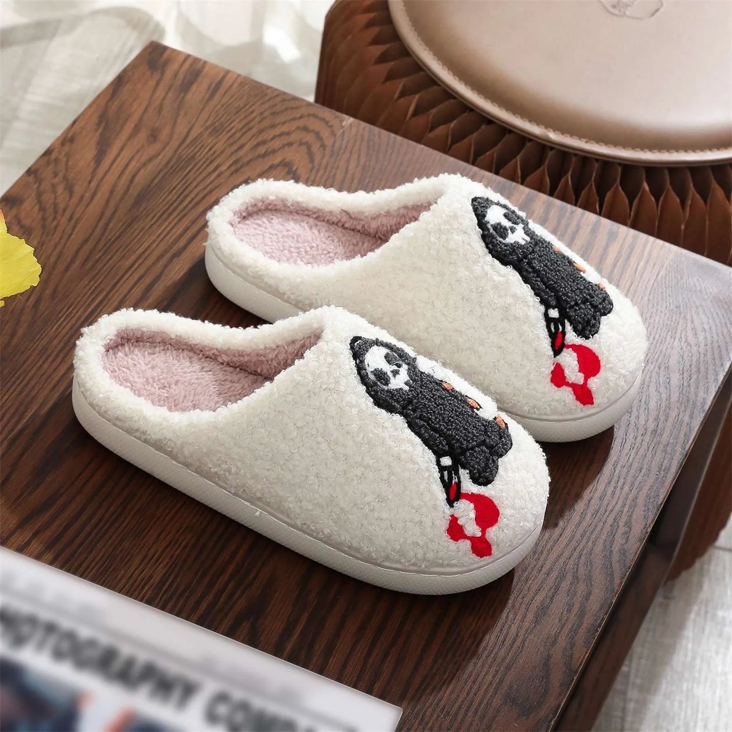 Halloween Christmas Velvet Lined Warm Slippers Holiday House Shoes Home Slipper for Women Fuzzy Outdoor Indoor Bedroom Slippers